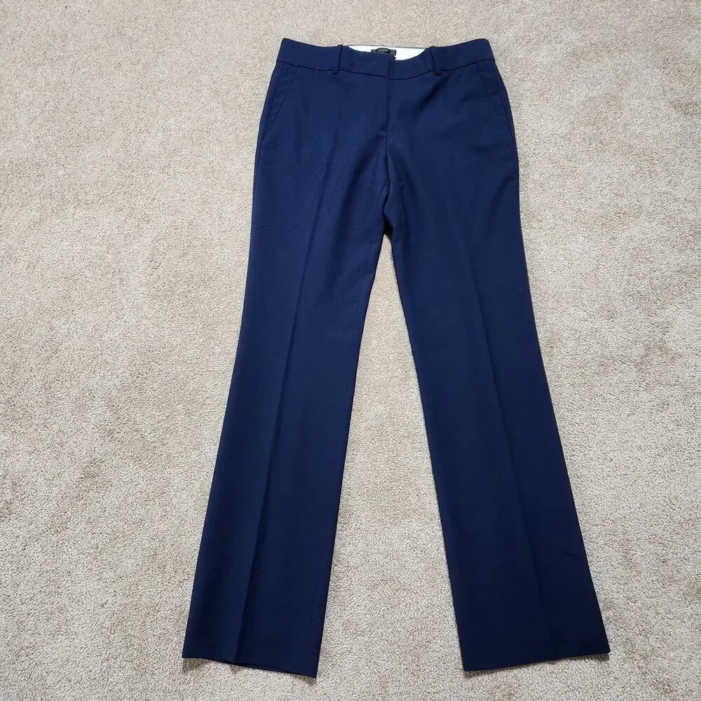J. Crew Dress Pants Women 6 Navy Wool Blend Lined Bi Stretch Straight Leg